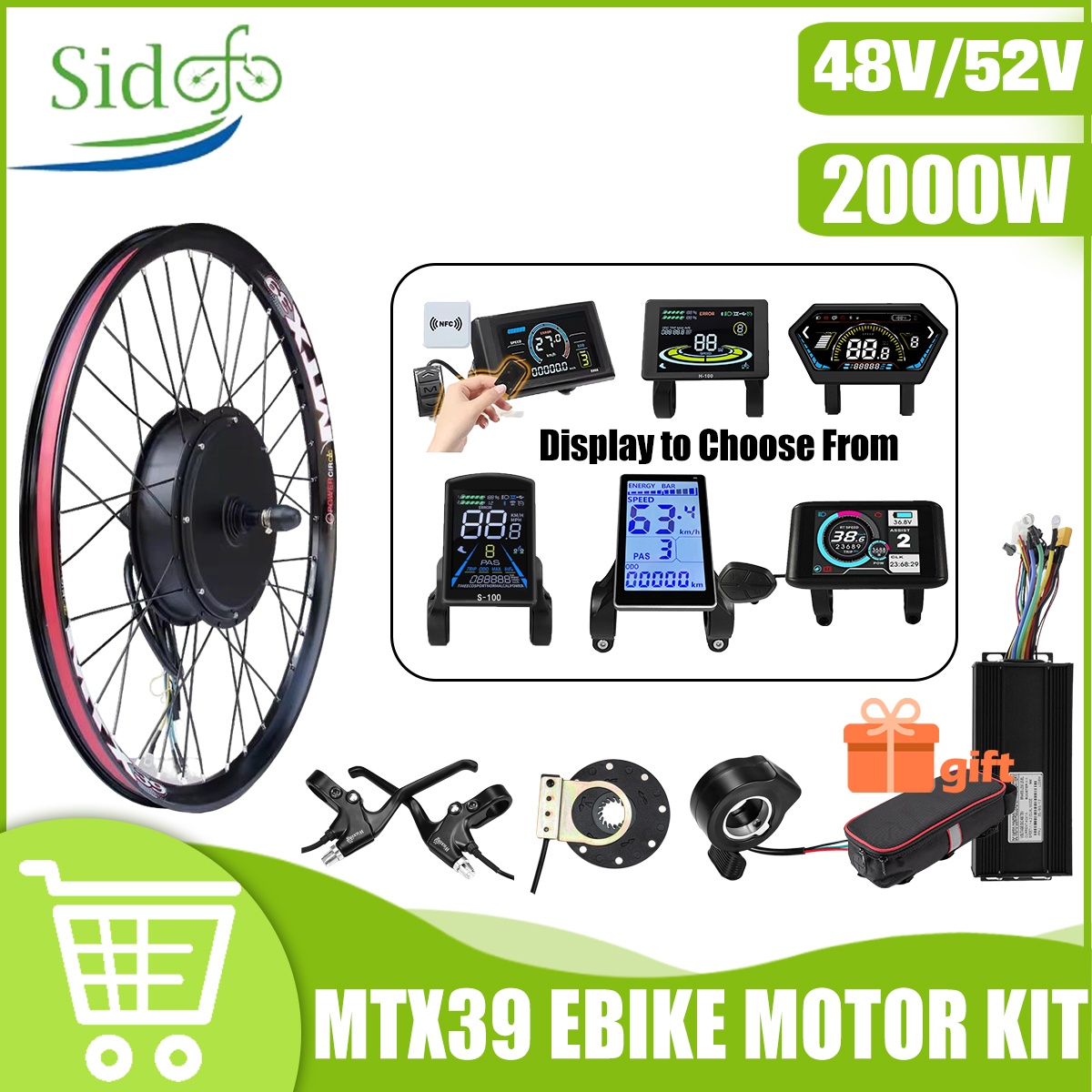 MTX39 48V/52V 2000W Front Rear - Gearless Hub Motor Conversion Kit 2000W With Display 评论和价格