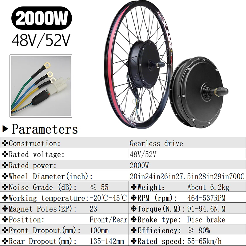 MTX39 48V/52V 2000W Front Rear - Gearless Hub Motor Conversion Kit 2000W With Display 评论和价格